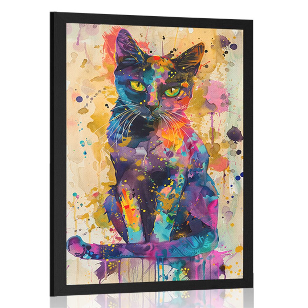 Plagát mačka s imitáciou maľby