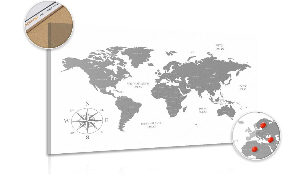 Levně Obraz na korku decentní mapa v šedém provedení