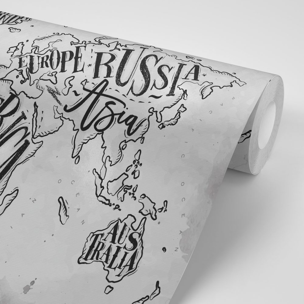 E-shop Tapeta čiernobiela mapa sveta na vintage podklade