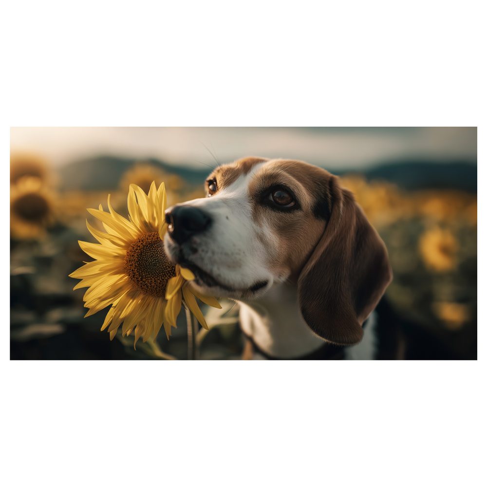 Obraz beagle so slnečnicou