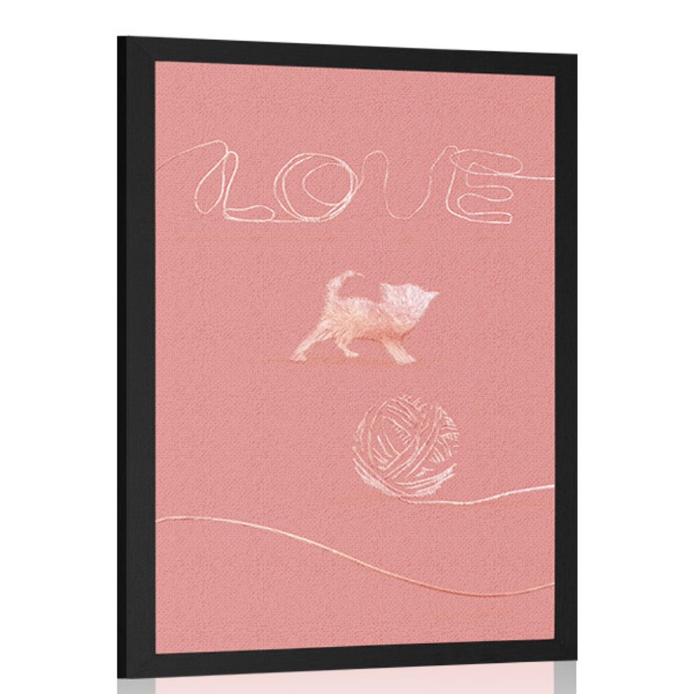 Plakát kočička s klubíčkem a nápisem Love