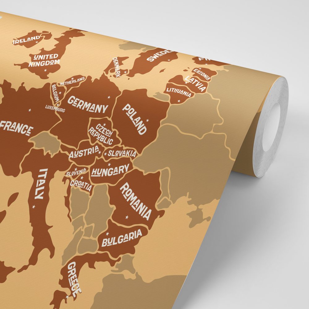 E-shop Tapeta hnedá mapa s názvami krajín EÚ