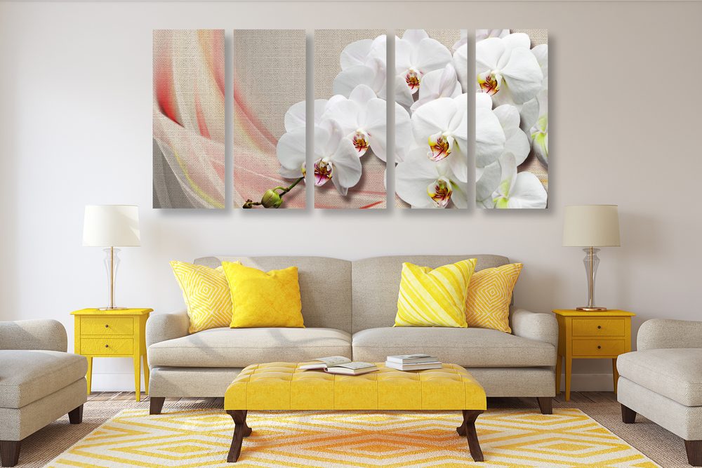 E-shop 5-dielny obraz biela orchidea na plátne