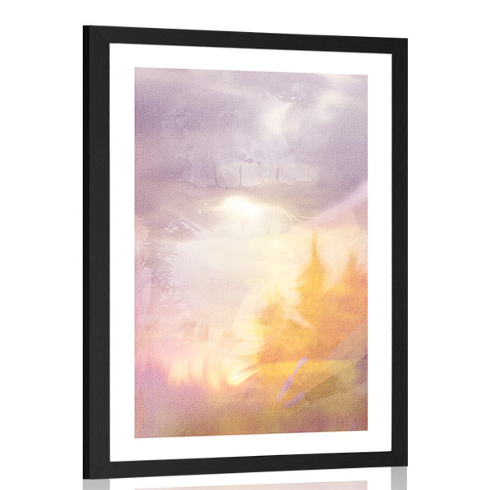 Plakát s paspartou zářivé obrysy lesa