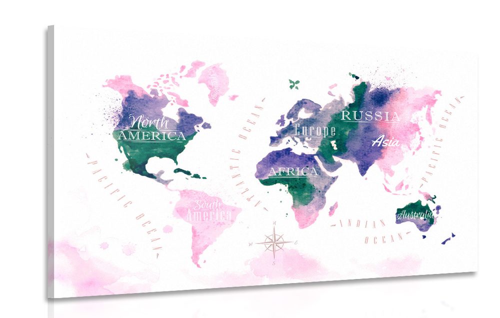 Obraz mapa světa v akvarelovom provedení