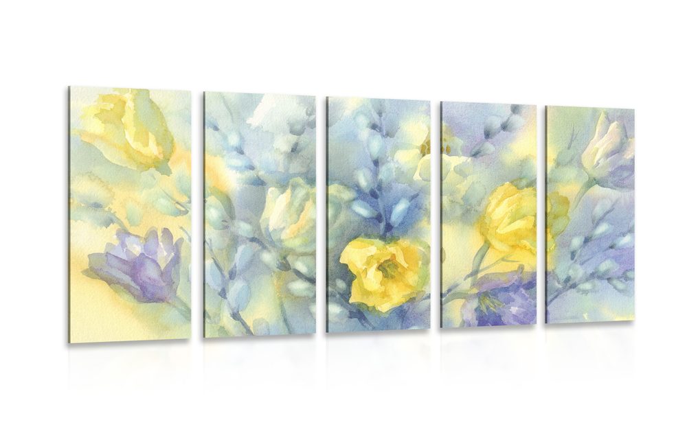 5-dielny obraz akvarelové žlté tulipány