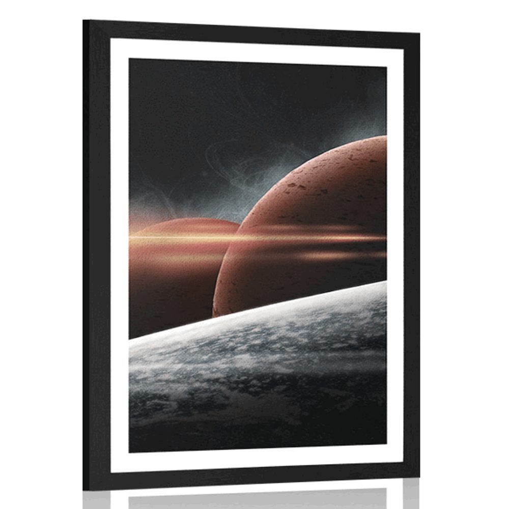Plakát s paspartou planety v galaxii