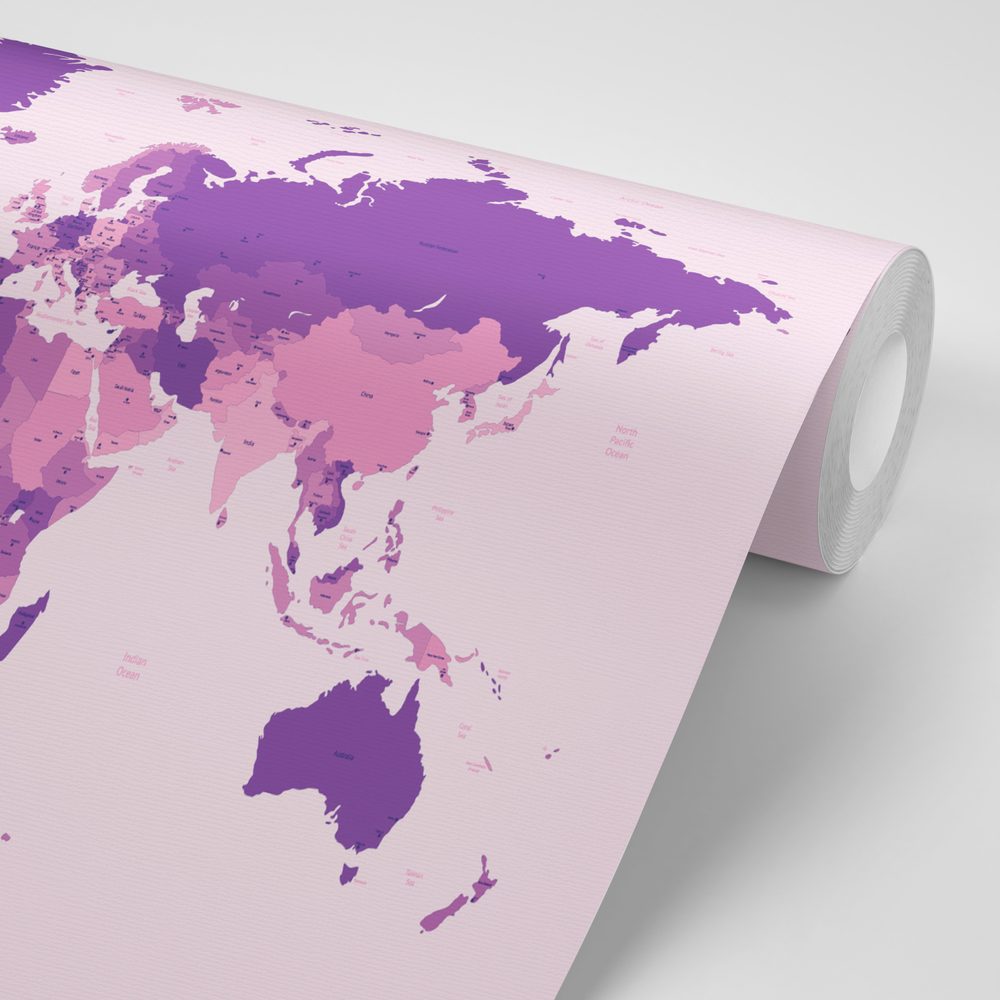 E-shop Tapeta detailná mapa sveta vo fialovej farbe