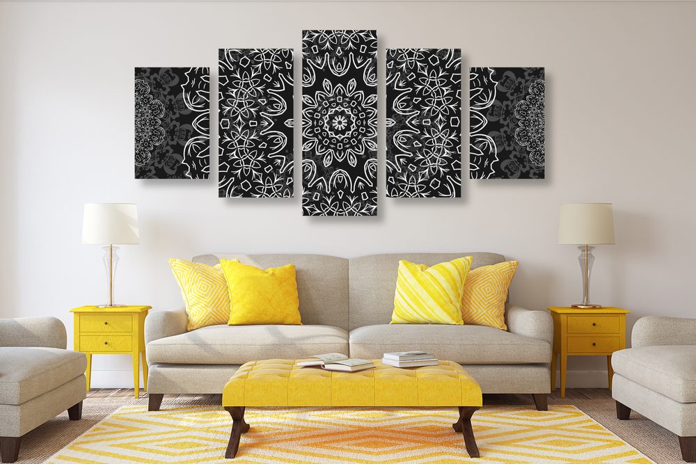 E-shop 5-dielny obraz Mandala s abstraktným vzorom v čiernobielom prevedení