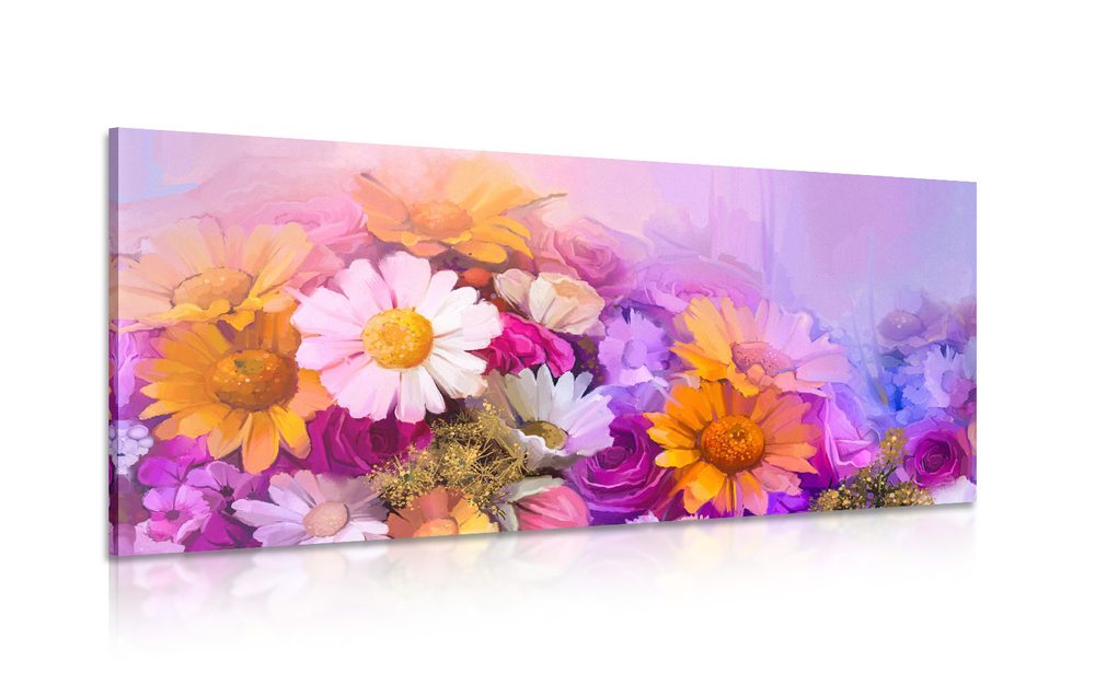Obraz olejomaľba farebných kvetov - 120x60