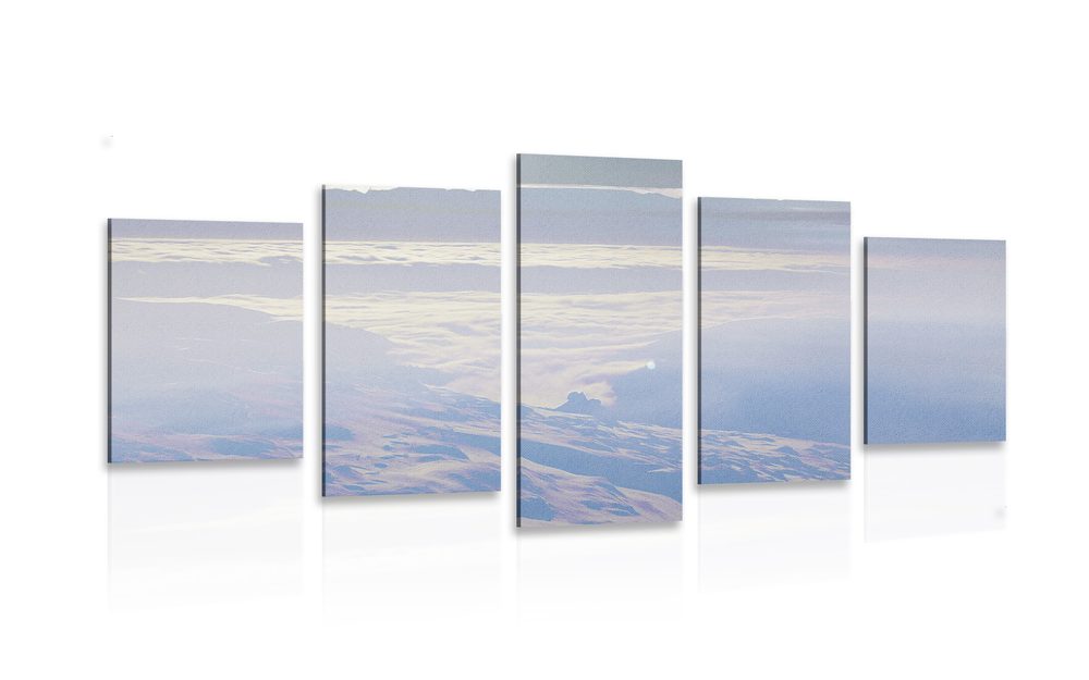 5-dielny obraz hory zaliate oblakmi