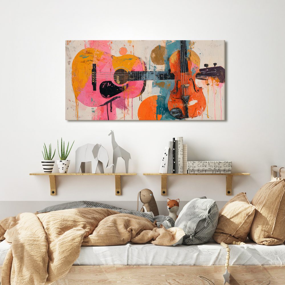 Obraz gitara a husle vo farbách