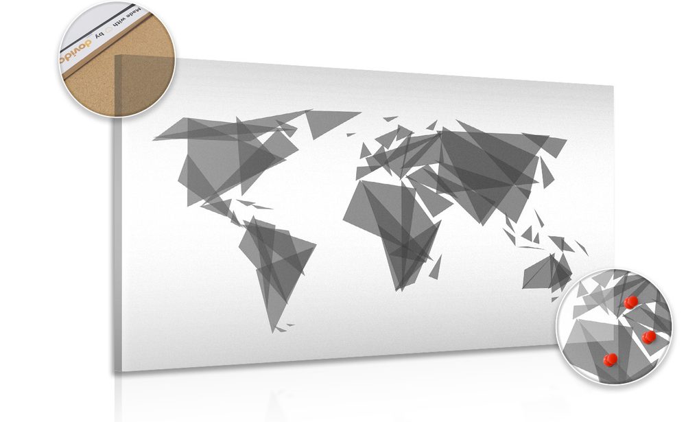 Obraz na korku geometrická mapa světa v černobílém provedení