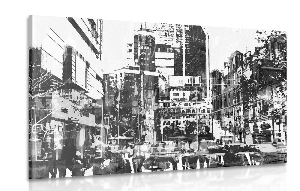 Obraz abstraktná panoráma mesta v čiernobielom prevedení