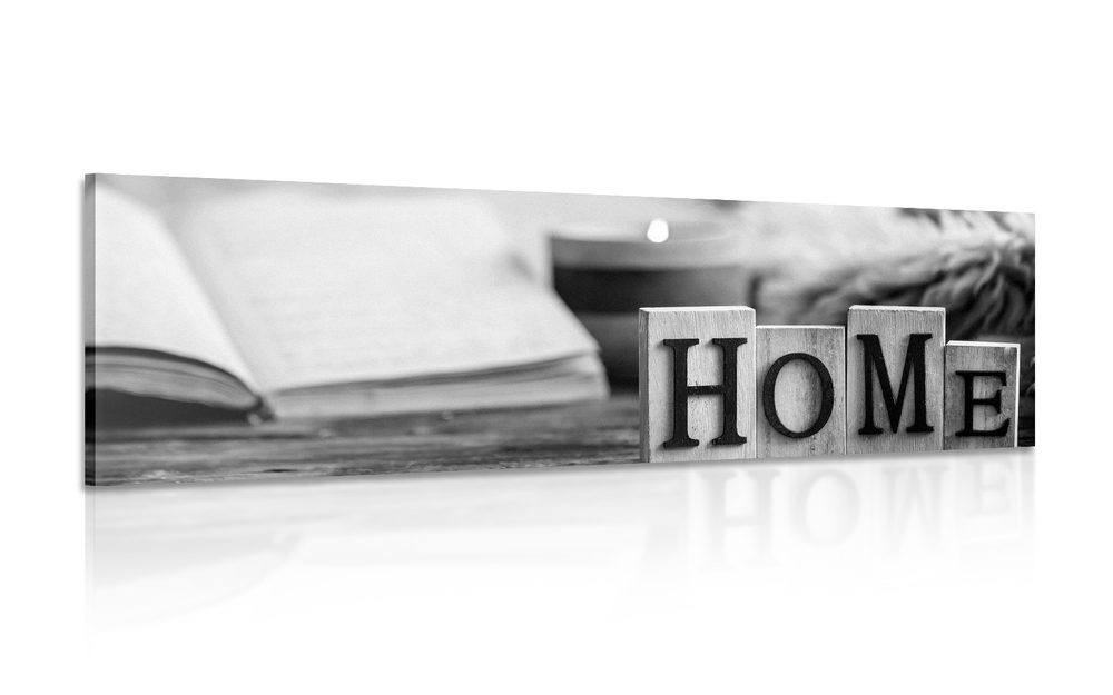 Obraz dřevěné písmenka s nápisem Home v černobílém provedení