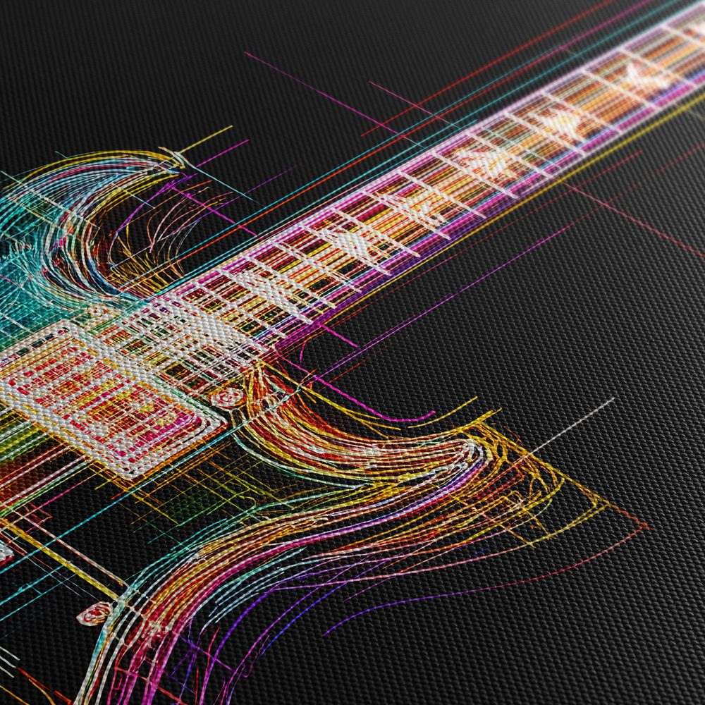 Obraz neónová gitara na čiernom