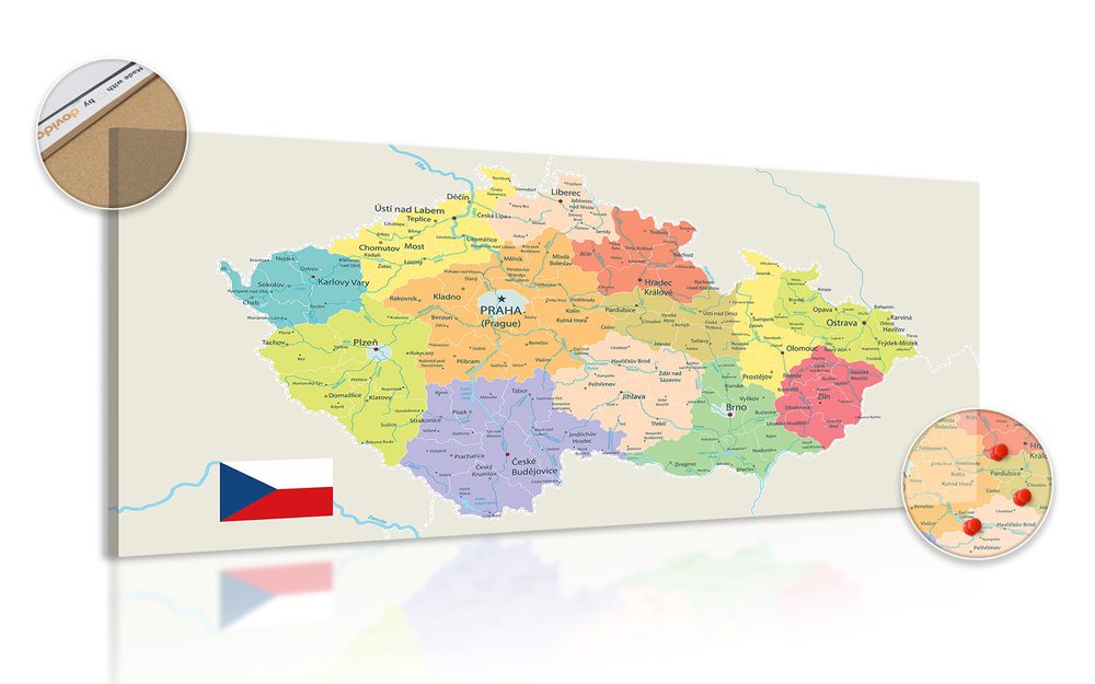 Obraz na korku stylová mapa Česka s vlajkou