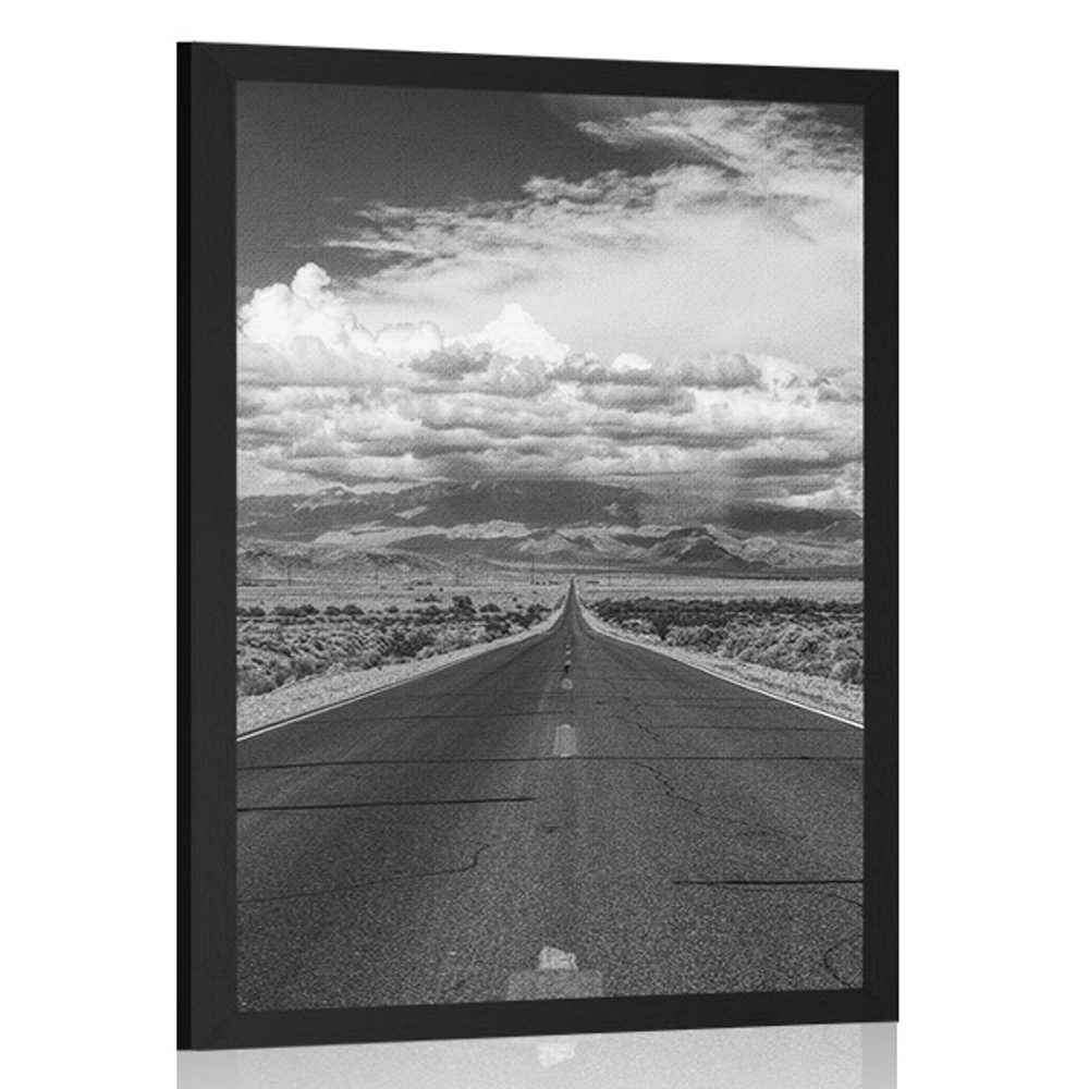 Plakát černobílá cesta v poušti