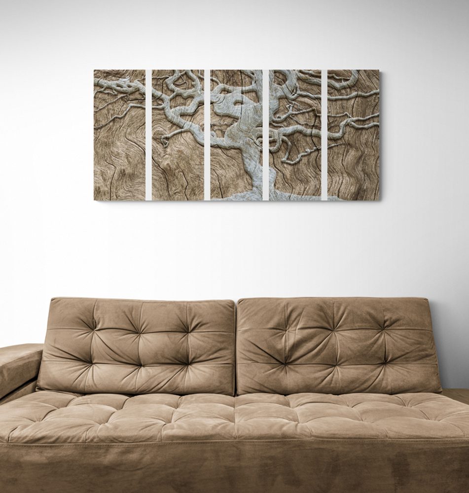 E-shop 5-dielny obraz abstraktný strom na dreve v béžovom prevedení