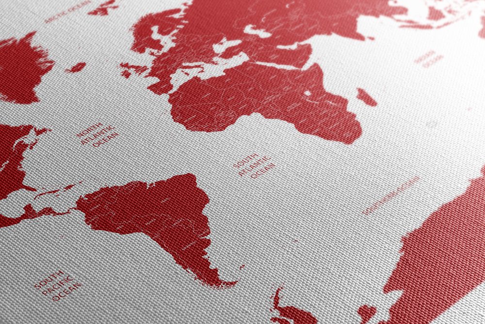 E-shop Obraz mapa sveta s jednotlivými štátmi v červenej farbe