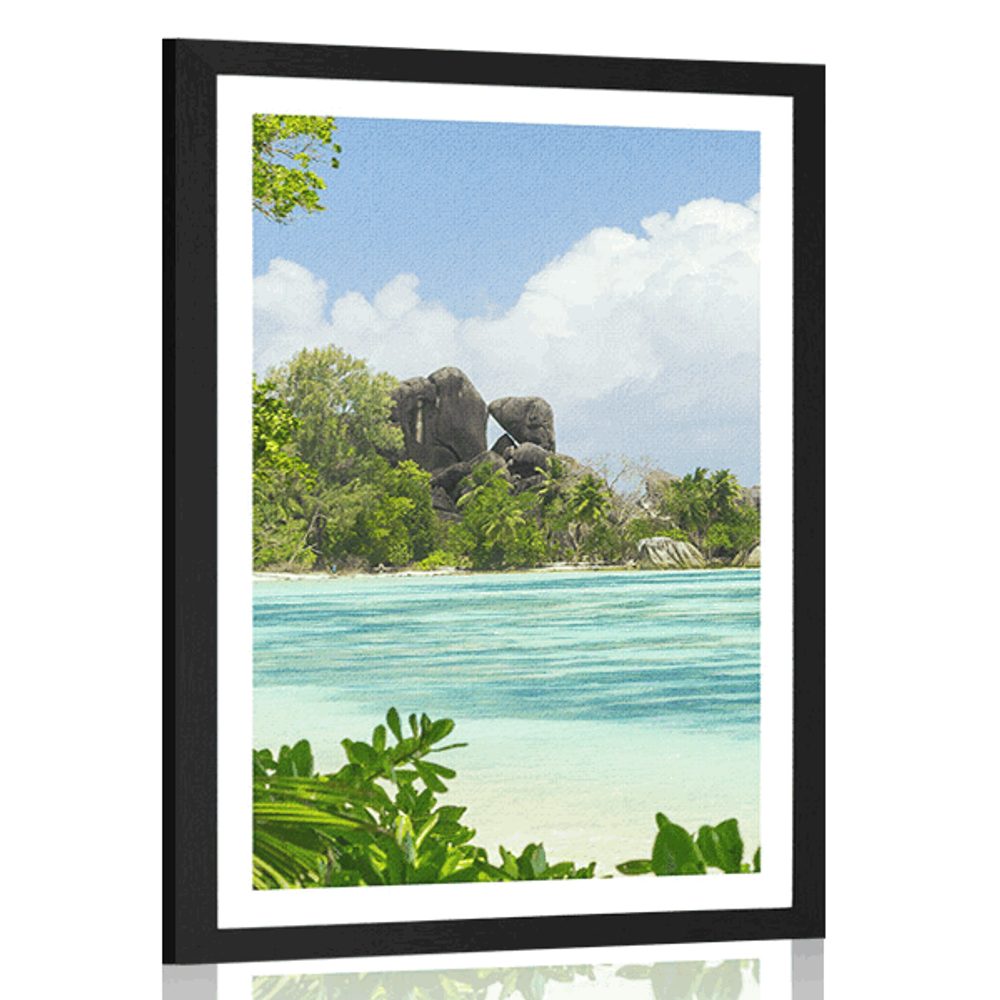 Plakát s paspartou nádherná pláž na ostrově La Digue
