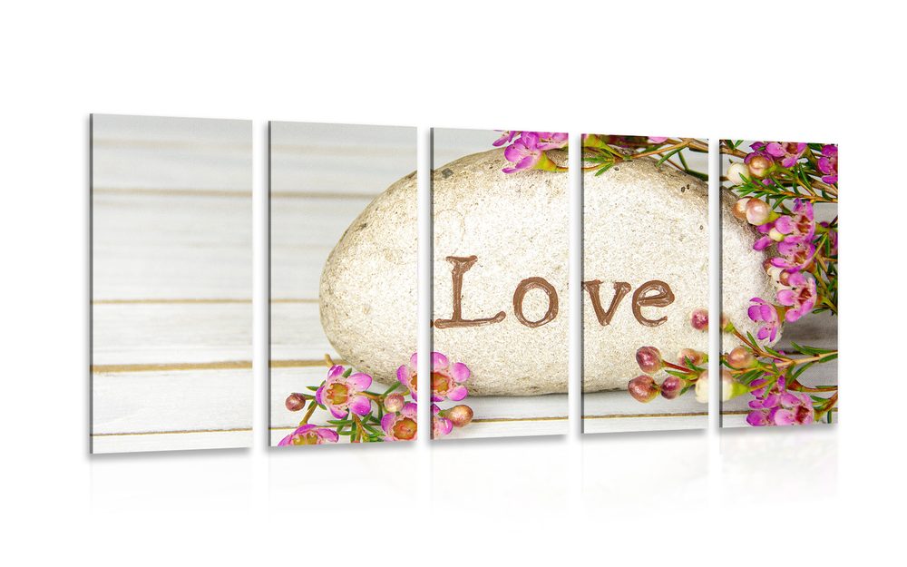5-dielny obraz s nápisom na kameni Love