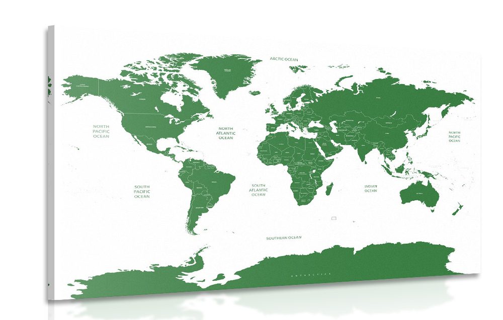 Obraz mapa světa s jednotlivými státy v zelené barvě