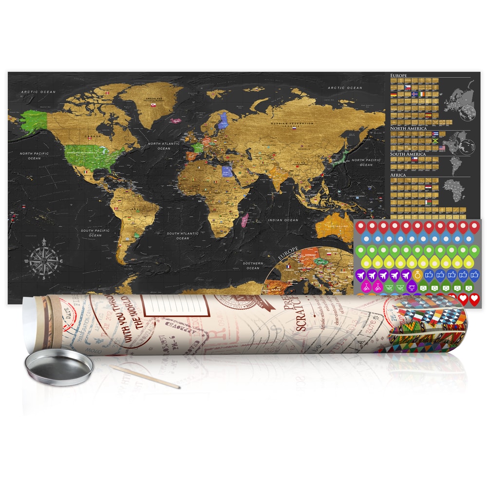Stírací mapa světa - Golden Map:  Poster