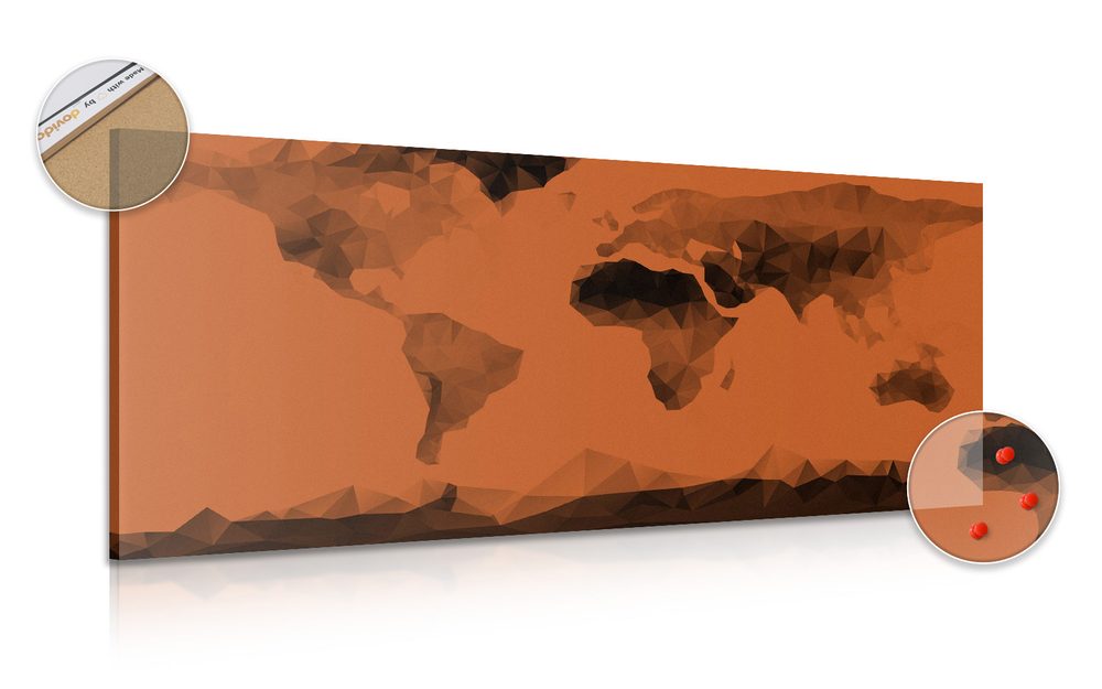 Obraz na korku mapa sveta v polygonálnom štýle v oranžovom odtieni