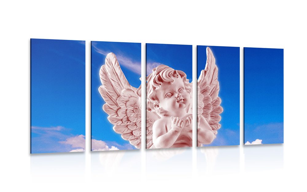 5-dílný obraz růžový pečlivý andílek na nebi