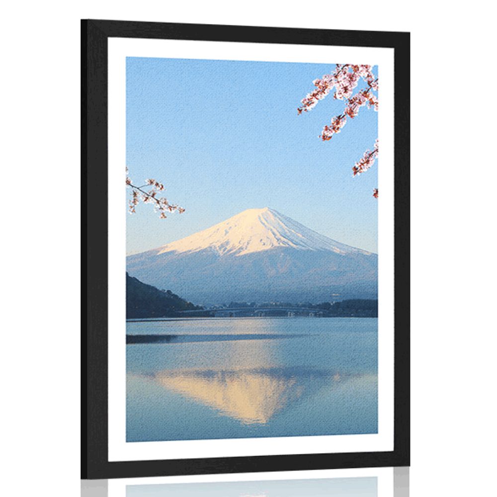 Plagát s paspartou výhľad z jazera na Fuji