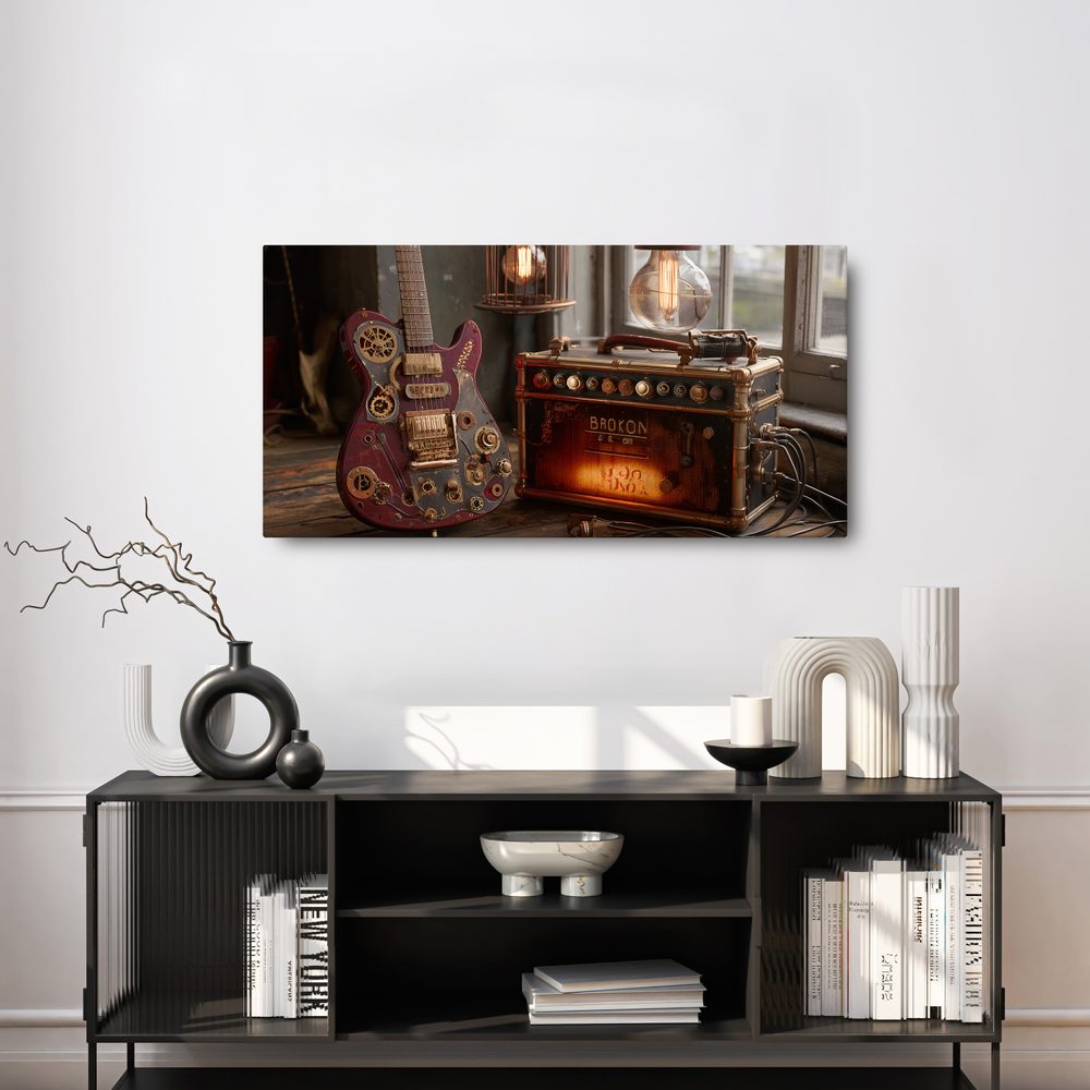 Obraz vintage gitara so zosilňovačom