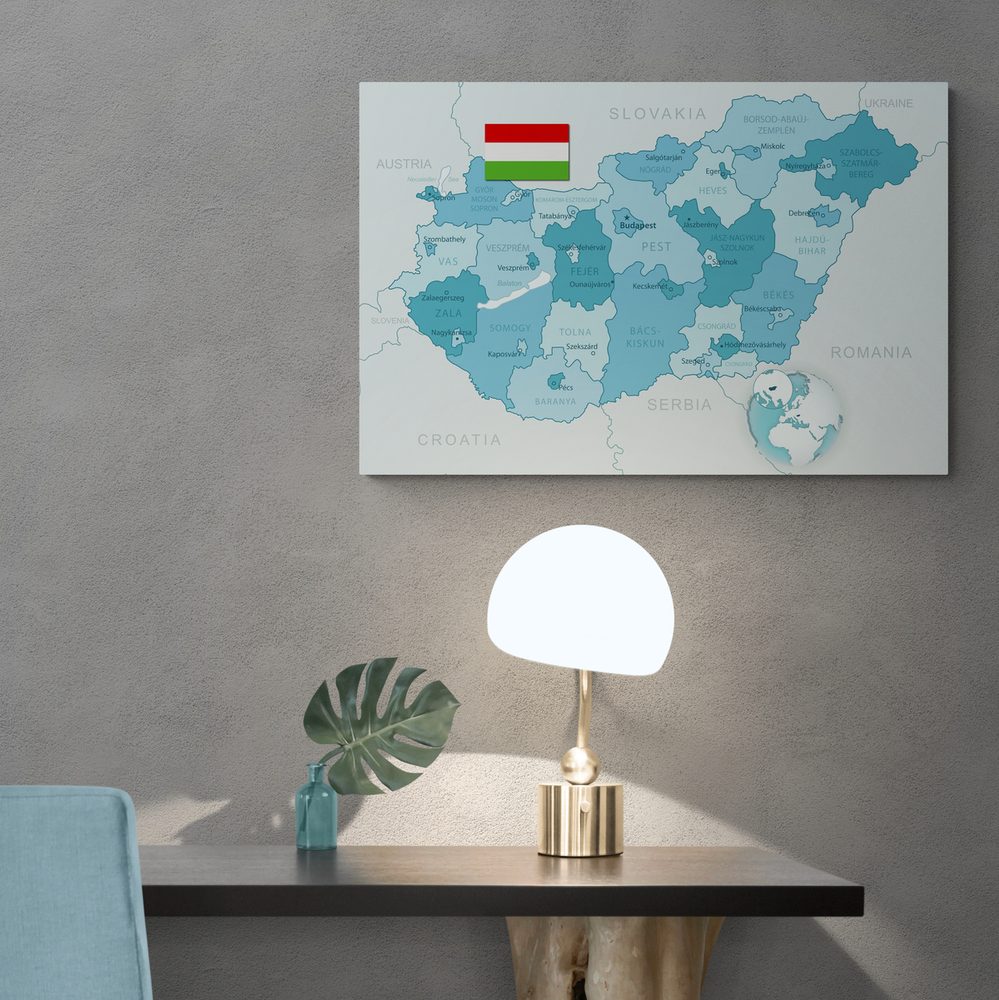 E-shop Obraz na korku elegantná modrá mapa Maďarska