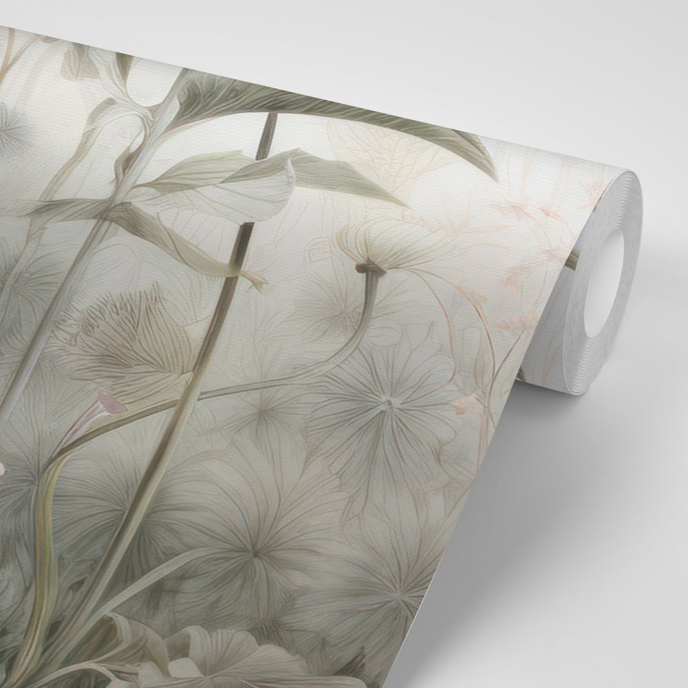 E-shop Tapeta kvety zahalené prírodou s béžovým kontrastom