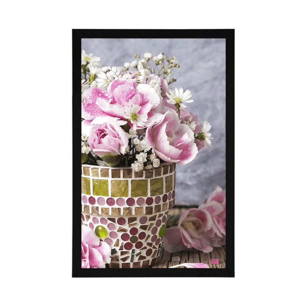 E-shop Plagát kvety karafiátu v mozaikovom črepníku