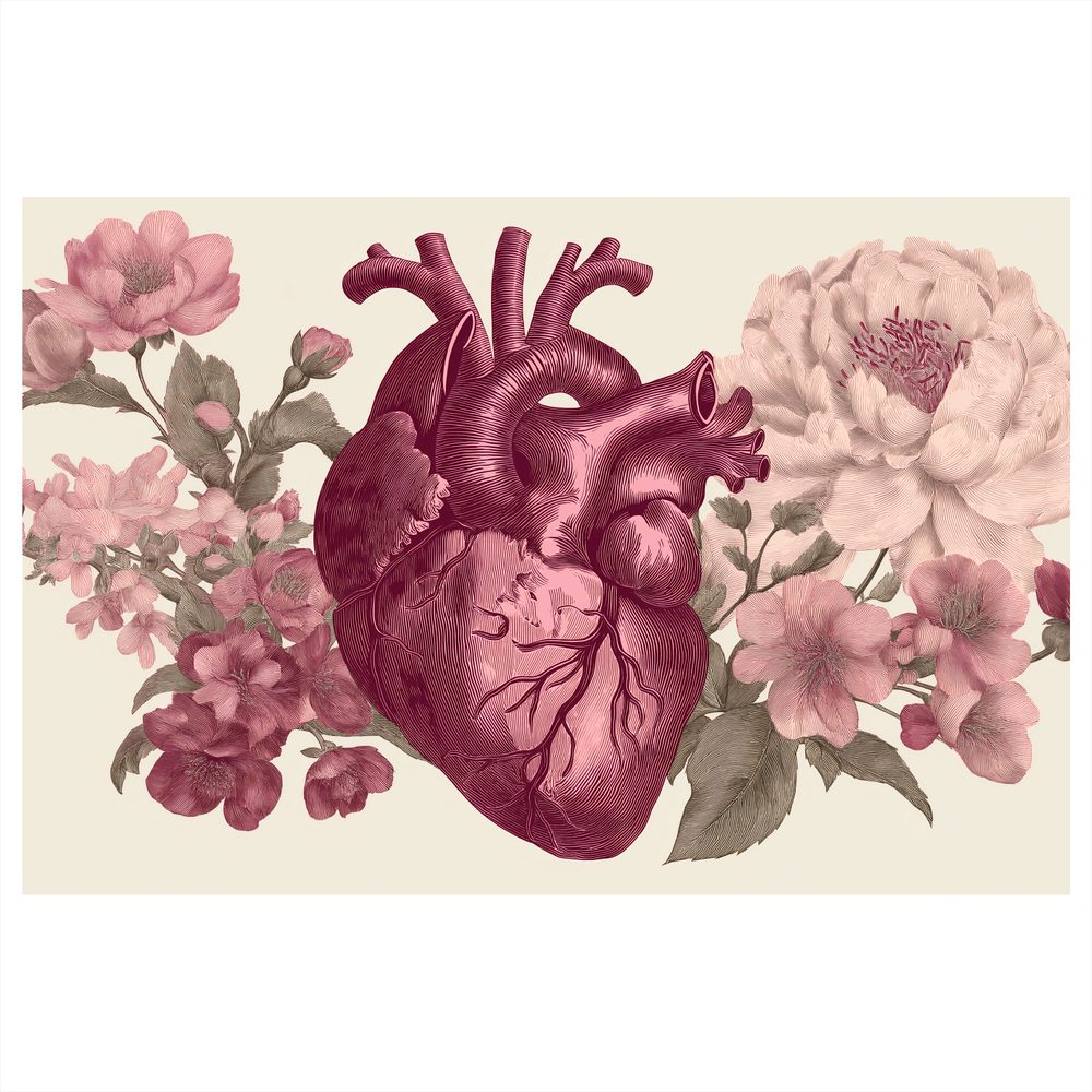 Obraz srdce a kvety v harmónii