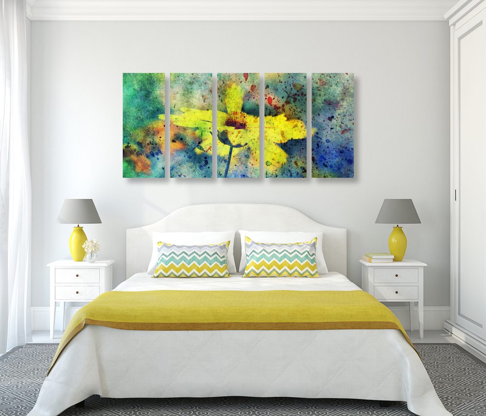 E-shop 5-dielny obraz žltý kvet s vintage nádychom