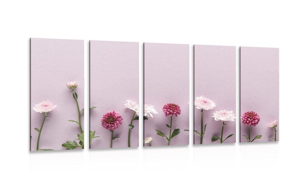 5-dielny obraz kompozícia ružových chryzantém