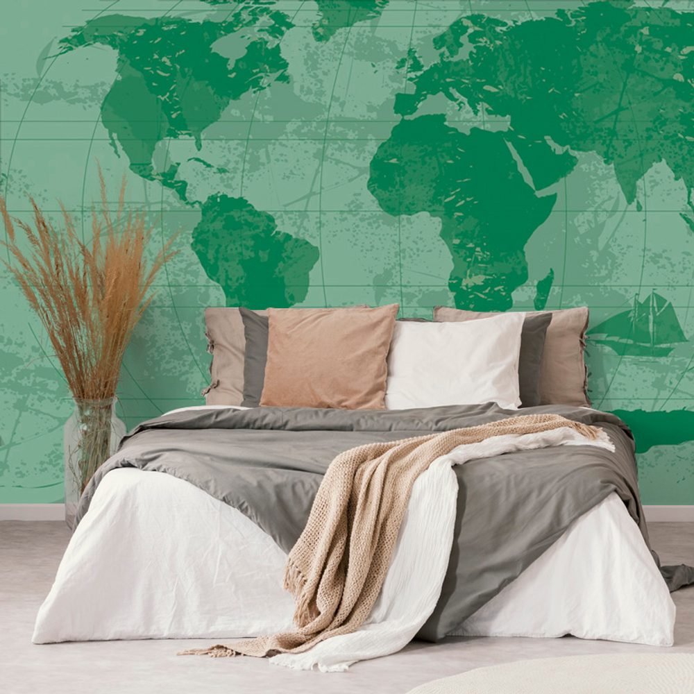 Tapeta rustikální mapa světa v zelené barvě