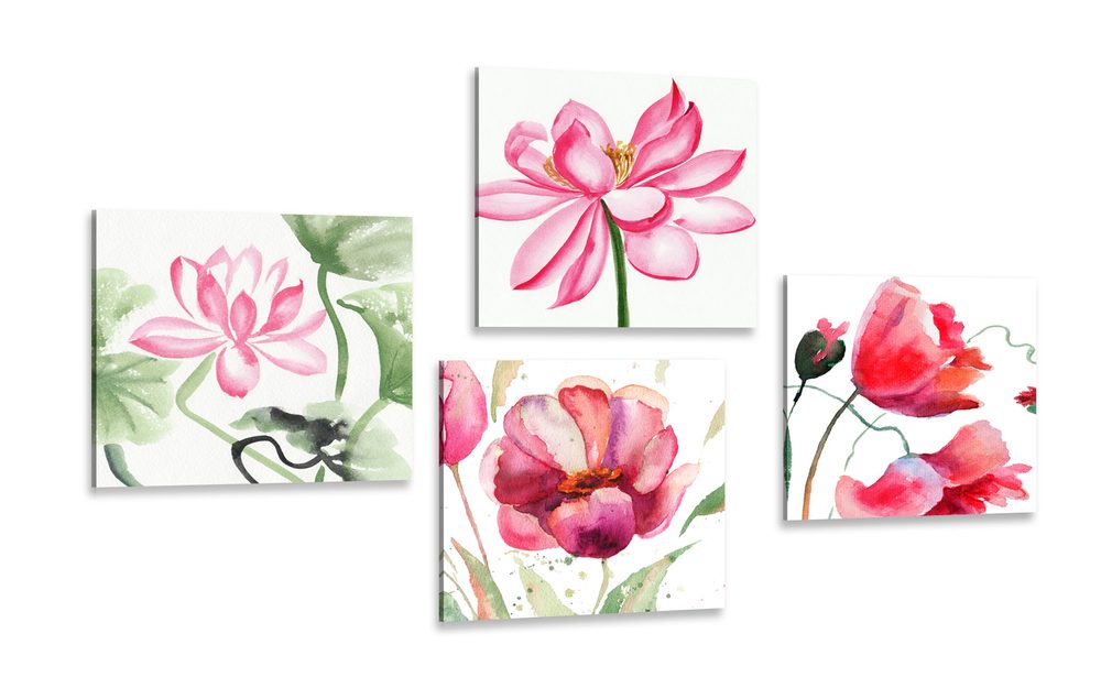 Set obrazů akvarelové květiny