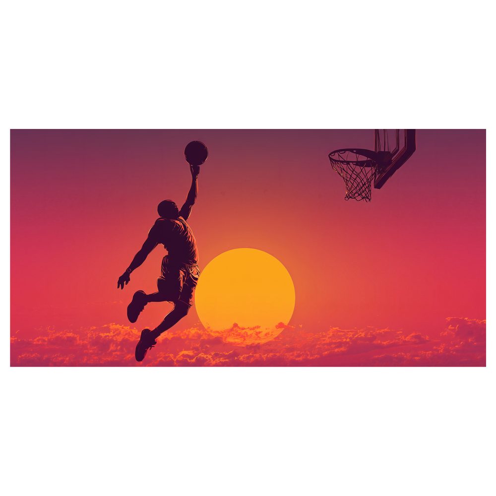 Obraz basketbalista pri západe slnka