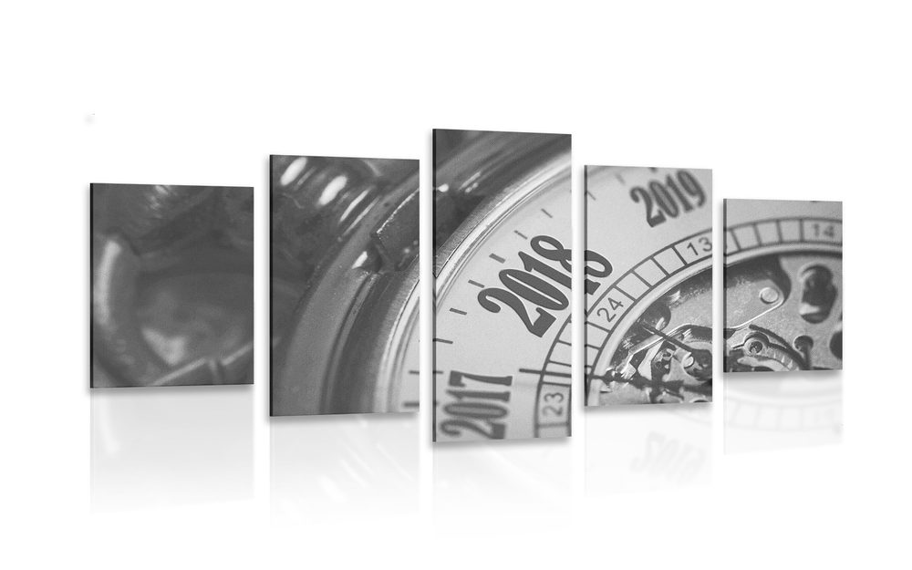 5-dielny obraz vintage vreckové hodinky v čiernobielom prevedení