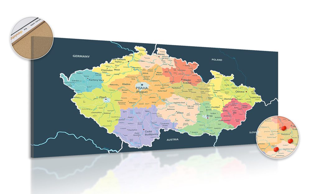 Obraz na korku mapa Česka s tmavým pozadím