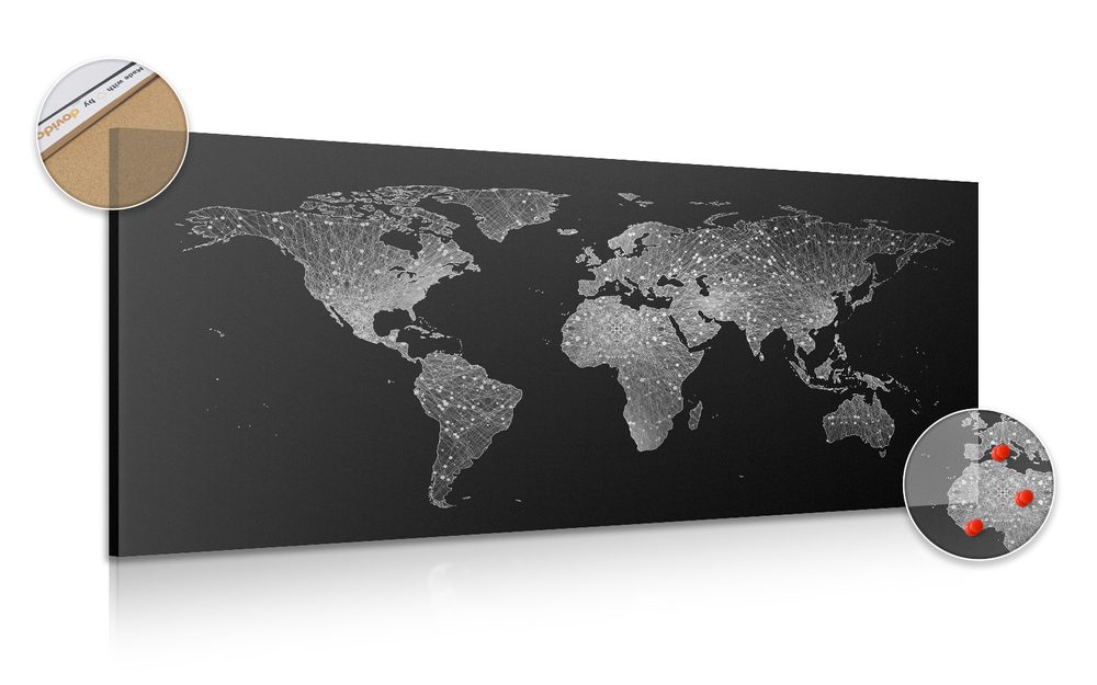 Obraz na korku noční černobílá mapa světa