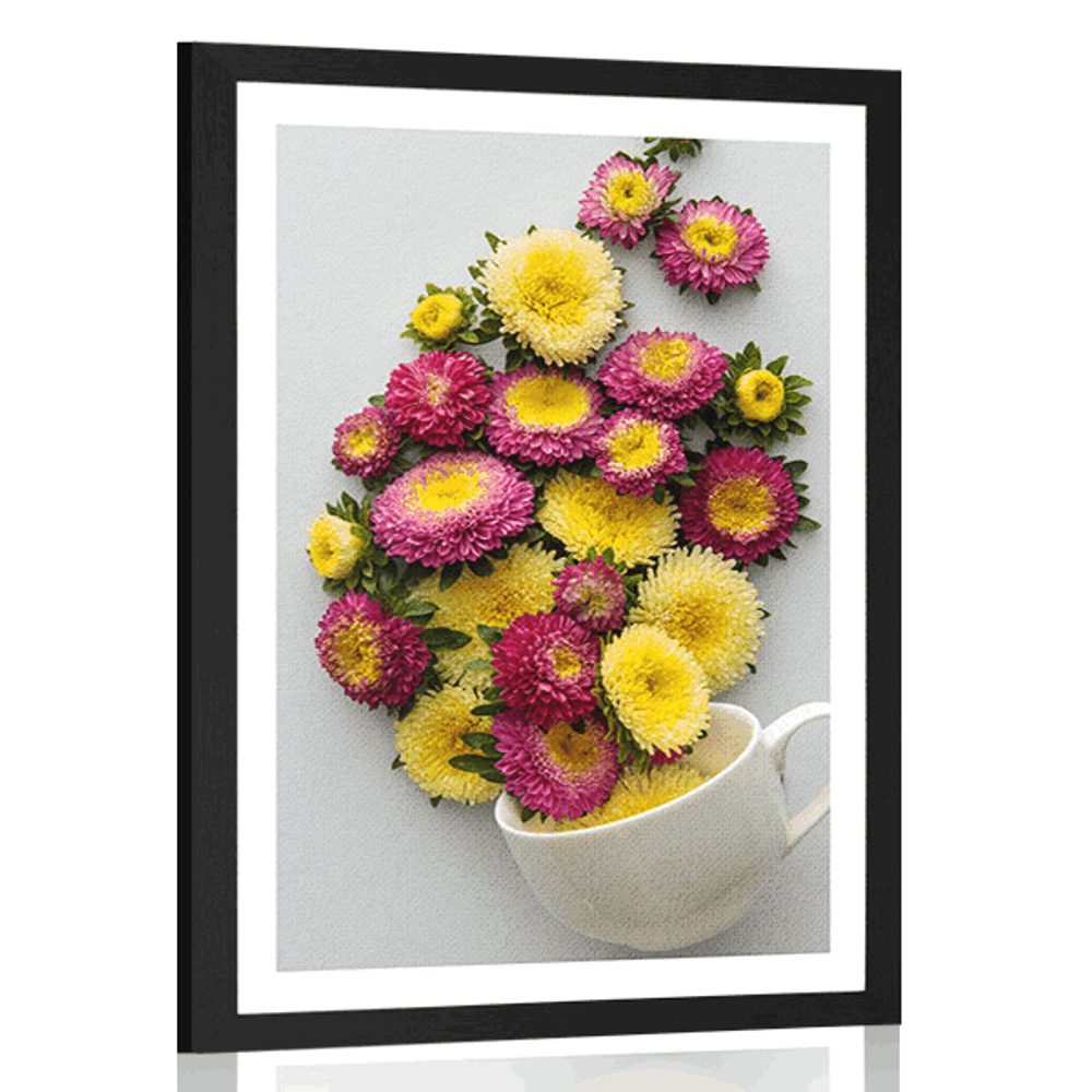 Plakát s paspartou šálek plný květin