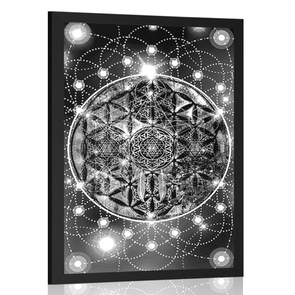 Plakát okouzlující Mandala v černobílém provedení - 20x30 black