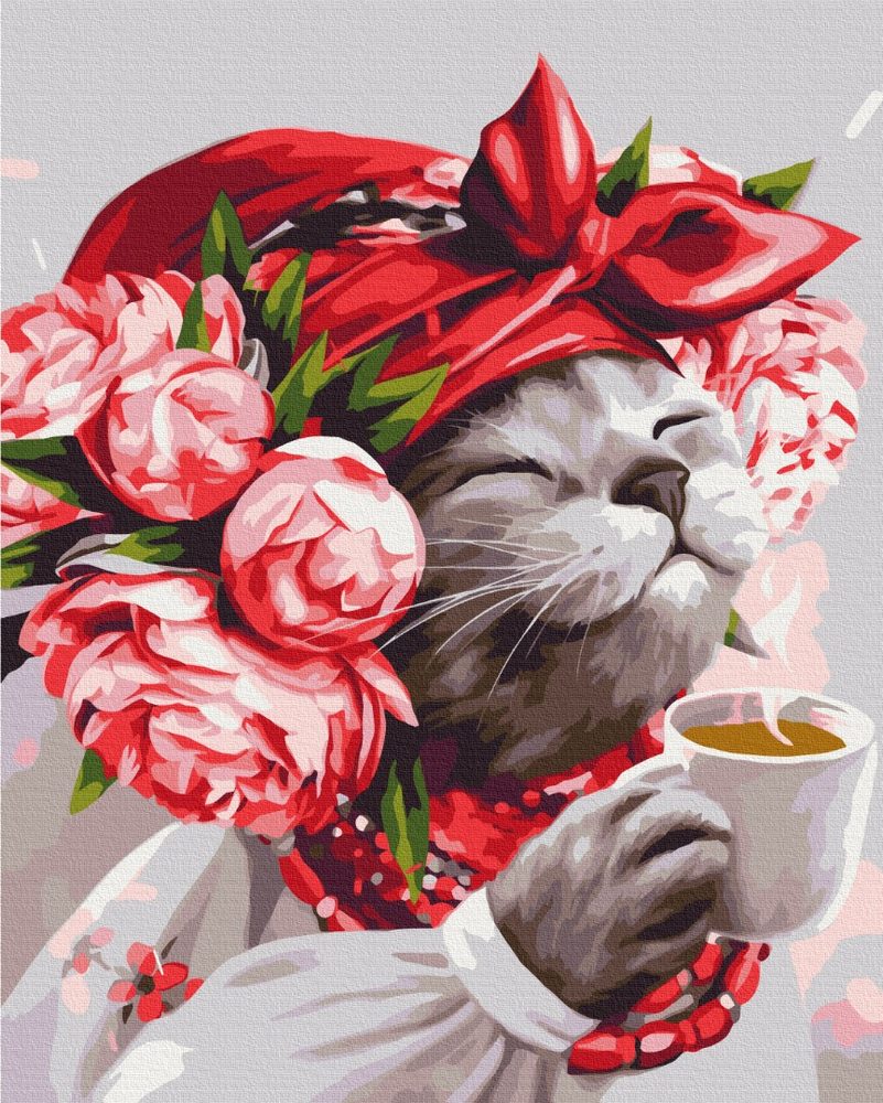 E-shop Maľovanie podľa čísiel mačka so šálkou čaju