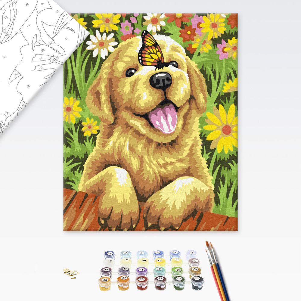 Levně Malování podle čísel hravý pes s motýlem