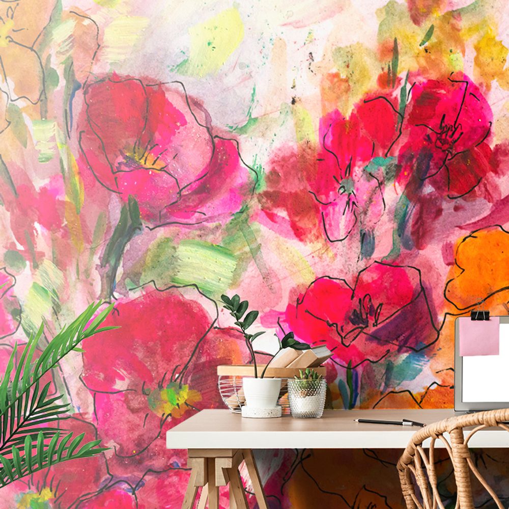 Samolepící tapeta malované květinové zátiší