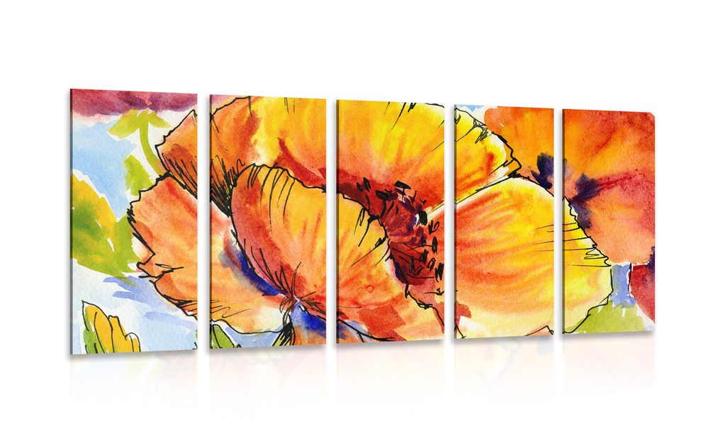 5-dielny obraz kytica makových kvetov - 200x100